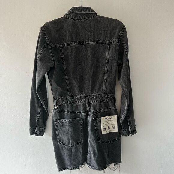 Etica Lotta Long Sleeve Gray Denim Mini Dress Stormy Skies Size S NWT Distressed - Picture 5 of 11